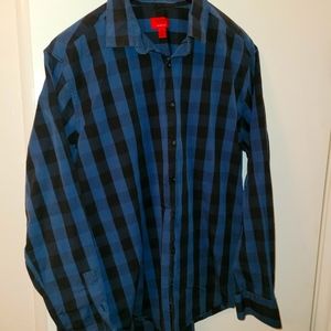 Alfani slim fit dress shirt blue and brown plaid